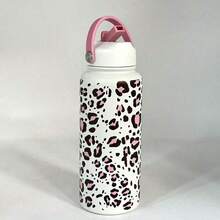1 pieza Botella de agua de 600ml/20.29oz, 800ml/27.06oz, 1000ml/33.82oz con estampado de leopardo y lazo, botella de agua deportiva, vaso aislado de acero inoxidable de doble capa original, taza para viajes y actividades al aire libre, taza para fitness y deportes al aire libre, taza de fondo plano, taza para el coche, bebida para verano e invierno, regalo para fiestas - Multicolor - Ver 17