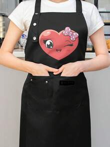 Women'S High Quality Cute Anime Character Apron With Heart & Strawberry Print - Kawaii Japanese Manga Style Cooking Baking Apron, Button Closure & Pocket, Durable Non-Stretch Fabric For Home Kitchen, Themed Events & Gifts (Pink Bow Design), Apron For Women With Pockets, Cute Apron, Kitchen Apron, Women'S Apron With Pocket, Women'S Apron With Pockets, Apron, Pink Apron, Waitress Apron, Fun Apron, Apron Pictures, Character Aprons, Apron + Hand Wipe, Womens Graphic Aprons - 黑色 - 查看 5
