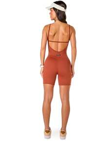 Manalinda Bermuda Shorts Romper In Polyamide - Rust Brown - View 3