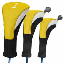 3pcs Golf Head Covers With Interchangeable Labels, Fits All Fairway And Driver Clubs, Golf Accessories - Yellow - View 8