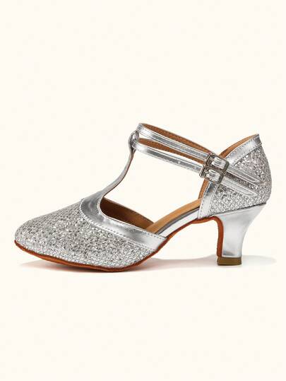 女士拉丁舞鞋亮片包头舞鞋交谊舞莎莎舞厅练习表演舞鞋婚礼派对高跟舞鞋