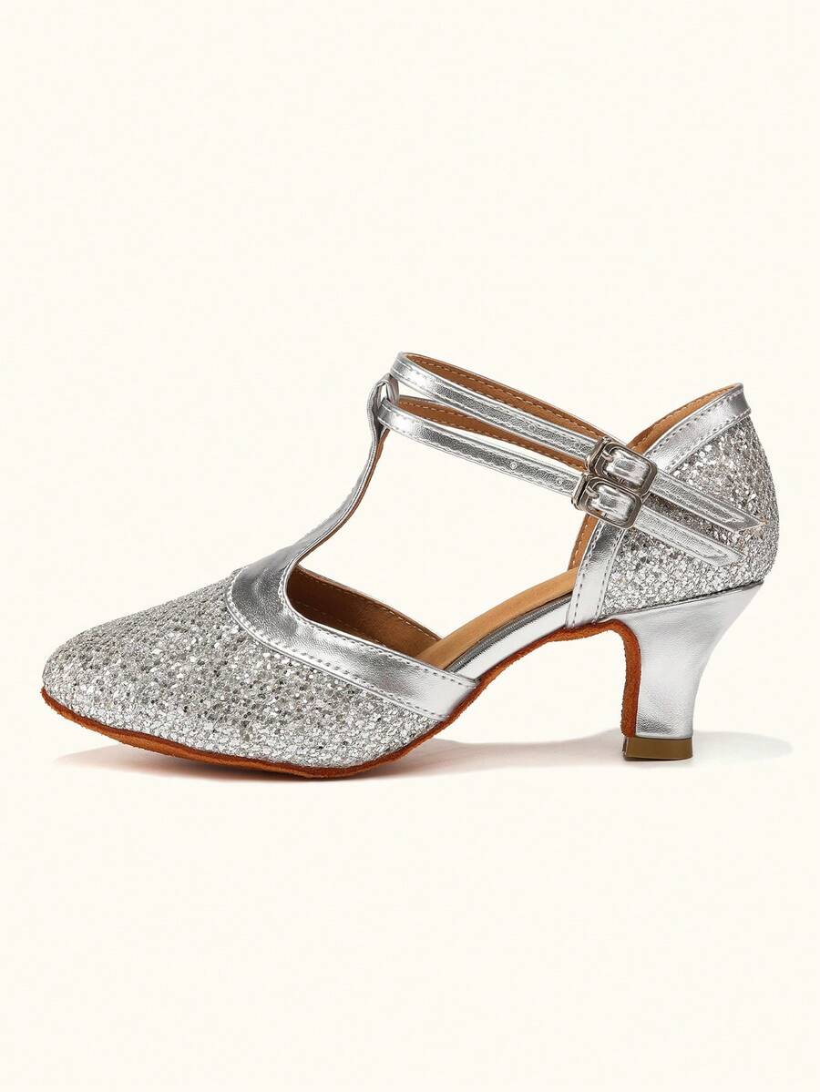 女士拉丁舞鞋亮片包头舞鞋交谊舞莎莎舞厅练习表演舞鞋婚礼派对高跟舞鞋