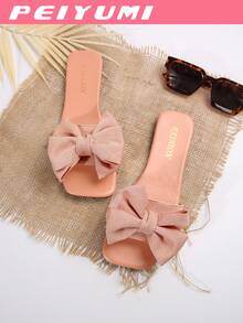 PEIYUMI 女士蝴蝶结装饰拖鞋，时尚夏季平底凉鞋 - 粉色 - 查看 6