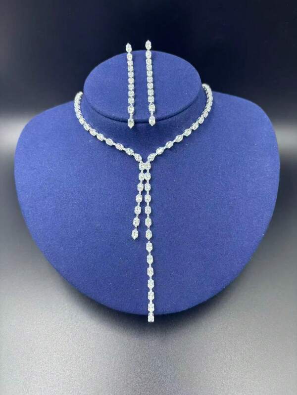 1 Set Women's Luxury Jewelry Set, Cubic Zirconia, 925 Silver, Necklace + Earrings. Suitable For Evening, Wedding, Party, Daily Wear