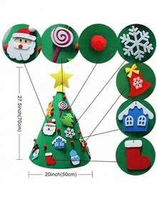 1 套全新 DIY 3D 圣诞树（带灯）无纺布挂饰、毛毡圣诞装饰品、圣诞场景装饰、环境装饰树、圣诞节和新年儿童玩具（适合男孩和女孩）