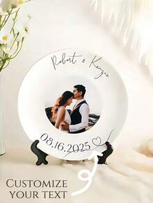 Custom Decorative Plate, Custom Your Own Photo And Text, Customized Photo Ornaments, Customized Display Dish Commemorative Plate With Stand, Personalized Gift For Weddings For Table Wall Hanging Home Decor Unique Gifts,Custom Couple Gifts