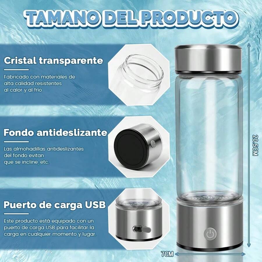 Latauar 420 ml Botella Generador de Agua Hidrogenada, Drinking Glass, Botella de Agua de Hidrógeno,áquina Ionizadora de Agua de Hidrógeno con Carga USB, En 3 Minutos Genera Agua Hidrogenizada - 1 - Ver 1