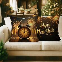 4pcs New Year's Day Throw Pillow Covers - Black & Golden Festive Champagne & Fireworks Design, Like Texture Cases With Zipper Closure, For Sofa Bed Living Room Decor, Chinese New Year Party (No Pillow Cover - Multicolor - View 6