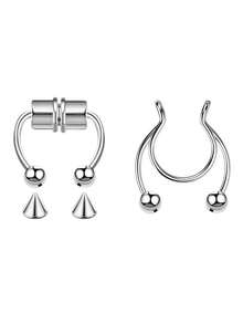 Conjunto de 2 Piercings Falsos de Nariz com Duas Bolas para Homens e Mulheres, em Aço Inoxidável, Estilo Punk, com Perfuração para o Septo, Joia Corporal. - Multicolorido - Ver 21