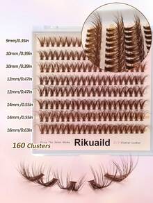 Rikuaild 160片40D棕色假睫毛，D卷翘，柔软蓬松，纤细单根假睫毛，自然纤长仿貂毛睫毛，适用于化妆、圣诞节、万圣节等场合。 - D - 查看 4
