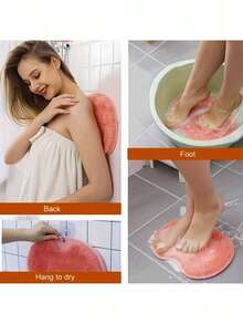 Shower Cleaning Brush Wall-Mounted Silicone Back & Foot Massage Bath Mat Bathroom Scrub Pad With Suction Cup For Exfoliating Dead Skin (Pink)