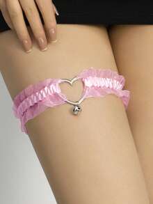 1pc Pink Heart Lace Trim Bell Garter, Fashionable Leg Chain Accessory For Brides - Pink - View 1