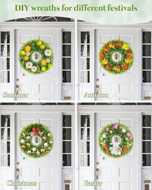22 Inch Artificial Boxwood Wreaths For Front Door, Summer Door Wreath With Sash, Spring Green Wreath Weatherproof For Wall Window Porch Farmhouse Wedding Decor All Year Round Indoor Outdoor - 綠色 -22 英寸 - 查看 5