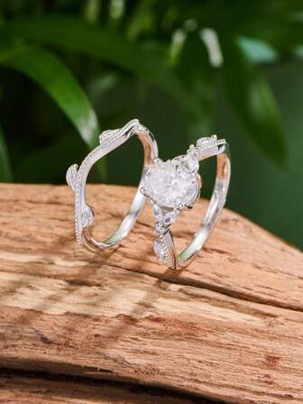 2pcs S925 Sterling Silver 1.5ct D Color VVS1 Clarity Moissanite Wedding Ring Set, Packaged In An Elegant Jewelry Box, An Ideal Gift For Birthdays, Anniversaries, Valentine's Day Or Other Special Occasions For Your Loved One