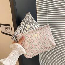 1 geantă cosmetică cu imprimeu floral, capacitate mare, geantă tip clutch portabilă, geantă organizatoare de machiaj versatilă - Multicolor - Vizualizare 11