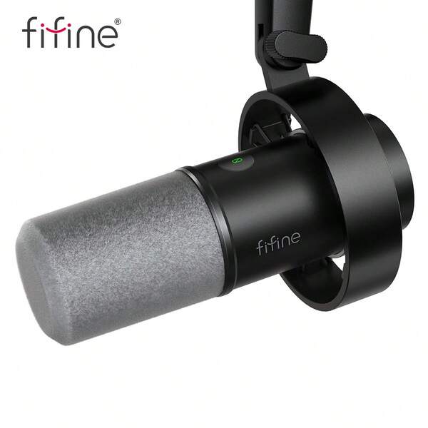 FIFINE USB/XLR Dynamic Microphone With Shock Mount,Touch-Mute,Studio Metal Mic With Headphone Jack,Monitoring Volume Control For Vocal Voice-Over Streaming Podcast Recording-FIFINE K688