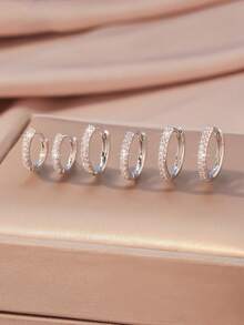 Set 6 cercei eleganți cu pietre multi-element și zirconiu din cupru, accesorii delicate și versatile pentru femei, pentru petreceri/întâlniri/cadouri