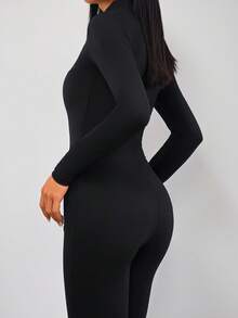 休闲时尚前拉链修身连体裤，凸显曲线，秋冬新款，女士连体裤