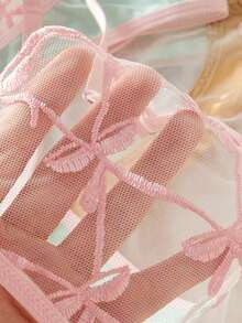 Cute & Sweet Bow Embroidery Mesh Patchwork Sexy Women Lingerie Set - Watermelon Pink - View 5