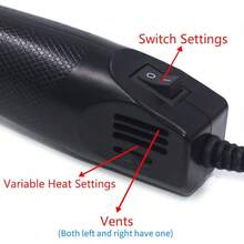 Pistola de Calor, Pistola de Aire Caliente Mofa con Soporte para, Relieve y Secado de Pintura, Boquilla de Calefacción Eléctrica Multiusos 300W 110V (Blanco, Azul) - Negro, Rojo - Ver 11