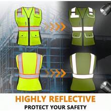 Safety Vest Women High Visibility Mesh Reflective Strips With Zipper Lady 11 Pockets Meets ANSIISEA Standards - Yellow + X-small - View 5