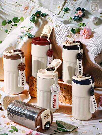 1 pieza Taza de viaje de acero inoxidable aislada de 450ml con correa de transporte, de doble pared al vacío, mantiene las bebidas calientes/frías, antideslizante, apta para agua, batidos, té o café helado, excelente para el hogar, la oficina, los viajes por carretera, el camping, el senderismo, los deportes, los picnics