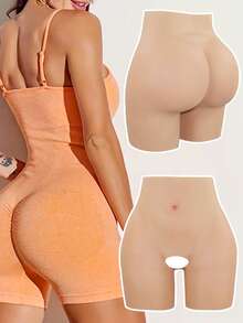 Silicone Butt Lifting Shorts, High Waist Shaping Bike Shorts, Unisex Invisible Seamless Design, Adjustable Thickness, Booty Lifting, Suitable For Daily Wear And Workout, Confidence Shaping - Apricot - View 1