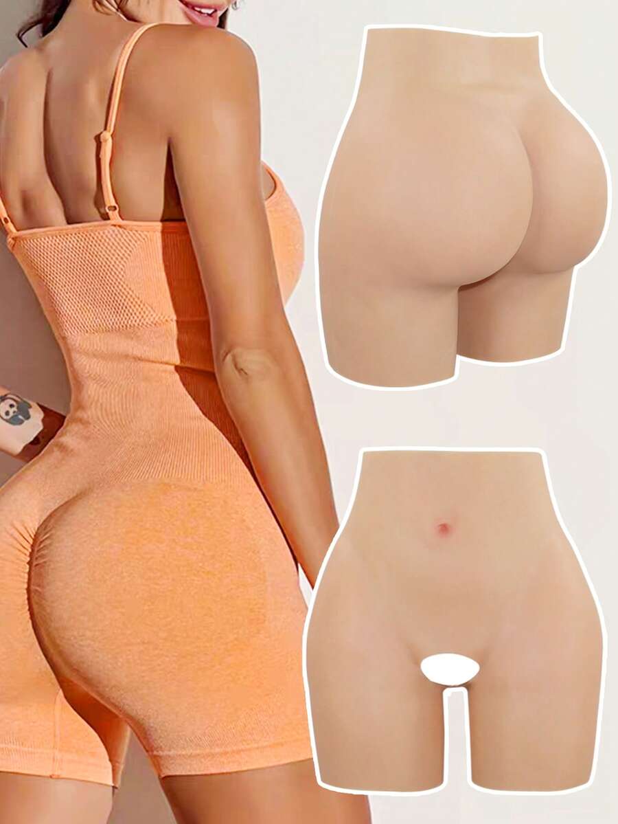 Silicone Butt Lifting Shorts, High Waist Shaping Bike Shorts, Unisex Invisible Seamless Design, Adjustable Thickness, Booty Lifting, Suitable For Daily Wear And Workout, Confidence Shaping - Apricot - View 1