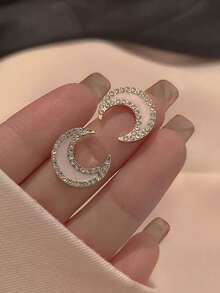 Bộ 5 bông tai đính đá hình trăng trắng tối giản cổ điển cá nhân hóa, bông tai ngọc trai giả tinh tế hình nơ rỗng, bộ bông tai đá pha lê bóng cao cấp thanh lịch, phù hợp cho trang phục hàng ngày và lễ hội của phụ nữ - Đặt L - Xem 2