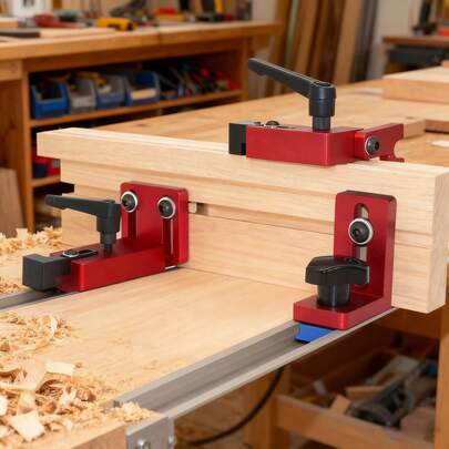 铝合金T型槽斜切导轨止动连接器，用于木工DIY工具中的滑动导轨固定和斜切规固定