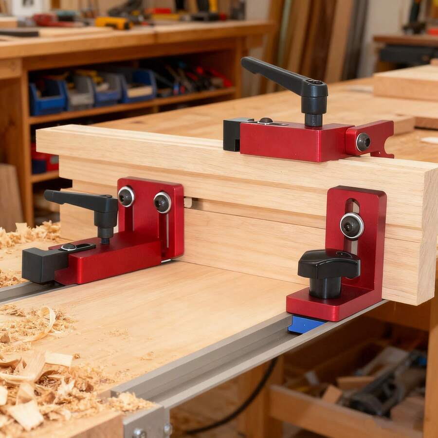 铝合金T型槽斜切导轨止动连接器，用于木工DIY工具中的滑动导轨固定和斜切规固定