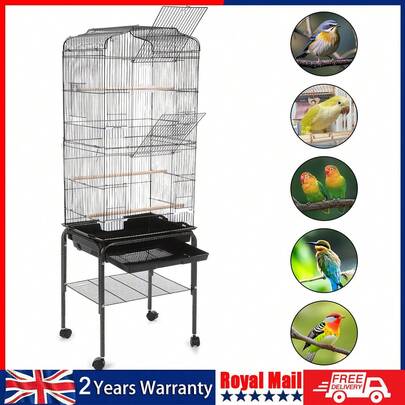 OYAJIA 137.5 Cm Bird Cage With Play Top And Rolling Stand For Parrots Conures Lovebird Cockatiel Parakeets Black
