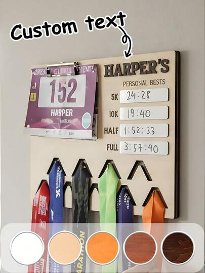 Personalized Name Running Medal Holder Custom Engraved Wooden Race Bib And Medal Display Board Home Gym Wall Decoration Sports Keepsake Gift For Runners Athletes Fitness Lovers Marathon Finisher 2025 Personalized Wall Decor Award Organizer Training Motivation Ornament Present,
