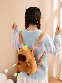 Mochila Bolso de Peluche de Capibara para Mujer - Bolso Bandolera con Forma de Capibara, Cara Abrazable, Mochila de Peluche Suave en Color Caqui y Marrón - Accesorio (Cierre de Cremallera, Limpieza en Mano/Seco) - Multicolor - Ver 5