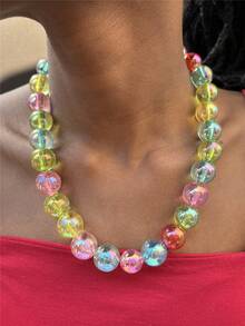 1 pièce Collier exagéré en perles acryliques colorées, collier ras-du-cou à perles rondes géométriques à la mode pour femmes, bijoux faits main pour occasions festives ou port quotidien, esthétique Y2K - collier - Voir 13