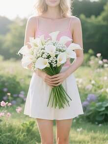 1 Set (18 Pieces) Of Artificial Calla Lily And Star Flower Combination Bouquet, Used For Wedding Home Decoration, Photography Props, European Decorative Items And Commemoration Purposes.