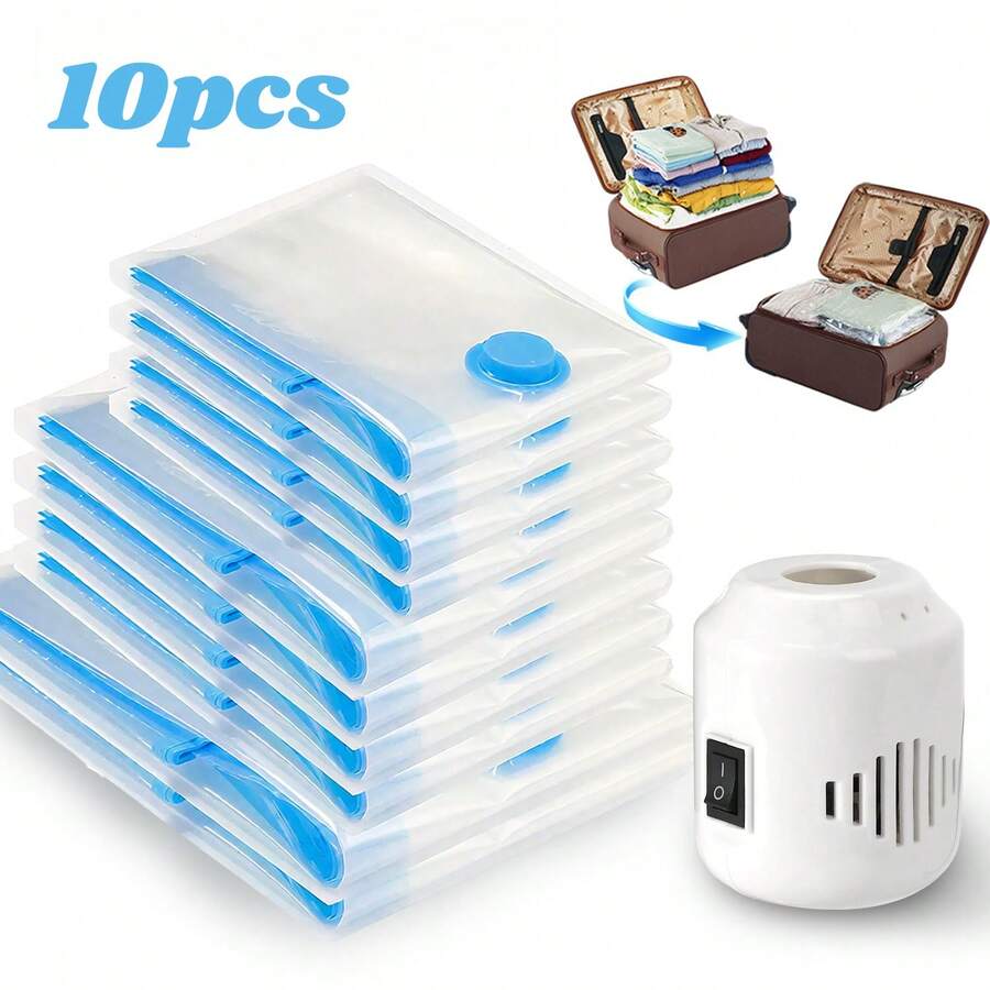 10pcs Vacuum Storage Bags Clothes Organizer Bags Travel Luggage Compression Bags,Ideal Home Supplies Space Saver Storage Bags,Suitable For Home, Apartment & Travel Use, Reusable - 10pcs透明 - 查看 1