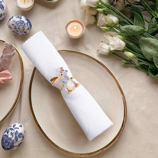 3pcs Easter Napkin Rings, Embroidered Rabbit Napkin Holders, Hotel Cloth Rings, Wedding Party Banquet Table Decor, Fashion Napkin Rings For Party
