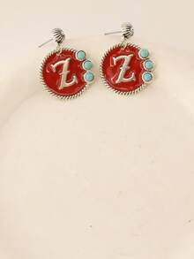 1 Pair Enamel Letter Design Decorative Earrings For Women, Luxury Style Suitable For New Year Celebration