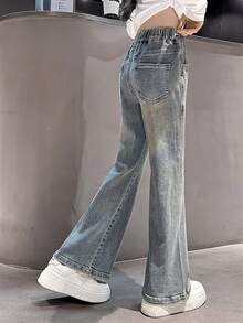 休闲百搭弹力腰喇叭裤少女牛仔裤 - 藍色 - 查看 3