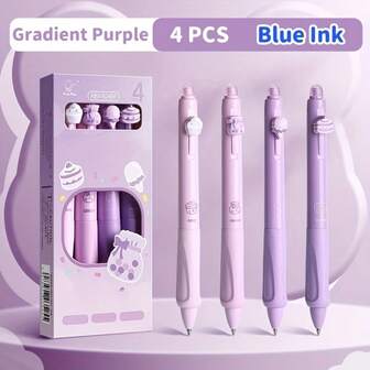 一套4支0.5毫米可伸缩可擦圆珠笔，采用速干黑色和蓝色墨水，书写流畅，适合学习、办公和日记等用途，是学生和上班族的理想之选。分享