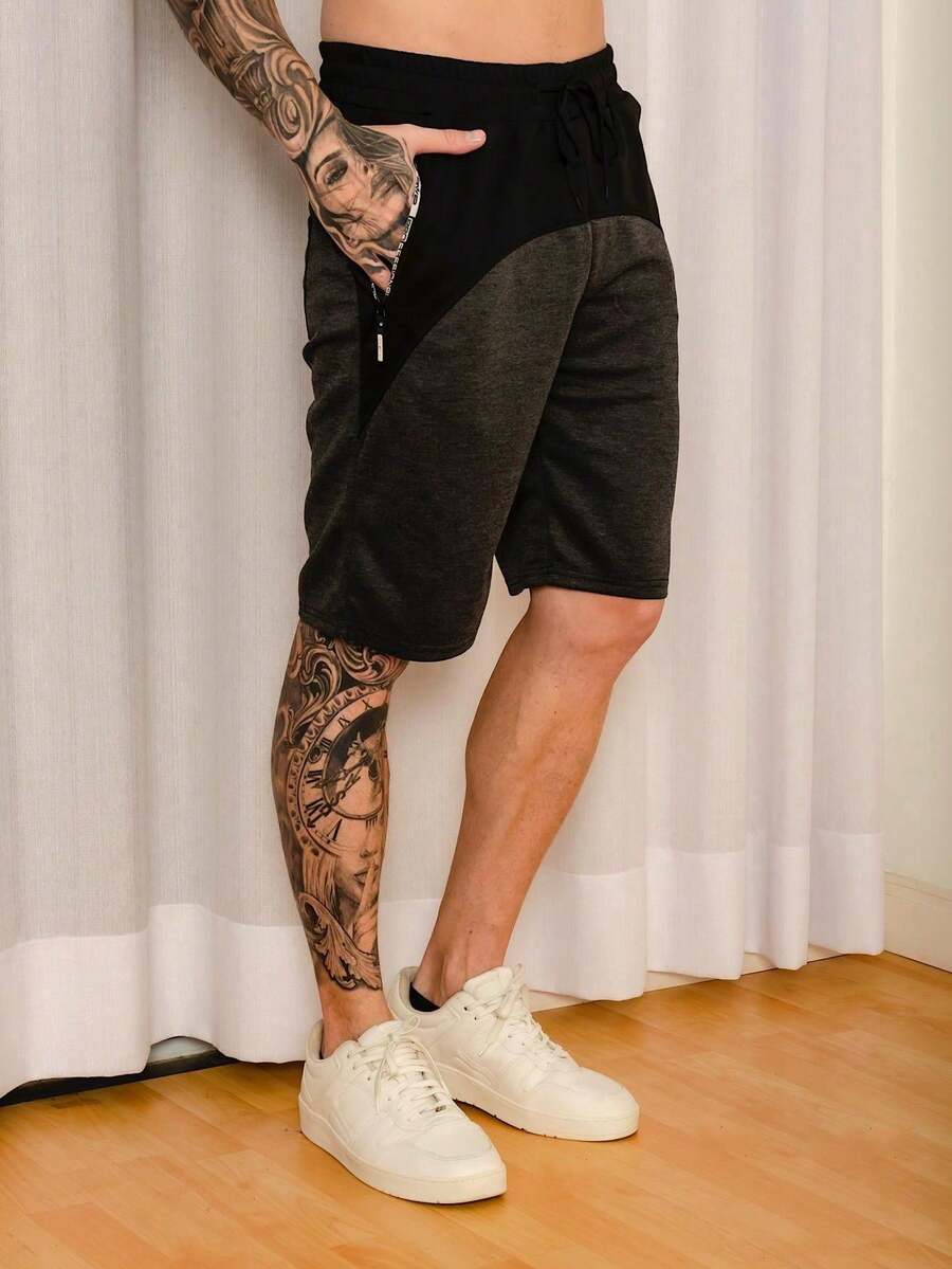 Bermuda  moletom masculina /Bolsos com ziper /Cintura elástica - Chumbo - Visão 1