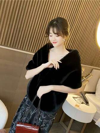 Scialle in pelliccia sintetica, scialle circolare retrò a spalle scoperte per cheongsam/abito da cerimonia