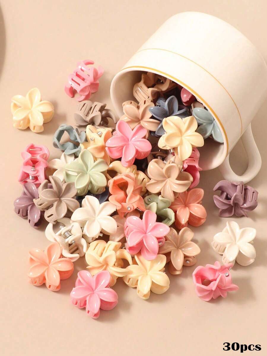 10/30/50个装 Morandi 迷你雏菊发夹，小巧精致，优雅甜美的花朵装饰发夹，公主风侧刘海夹（颜色随机）时尚发爪优雅爪夹冬季发饰 - 彩色 - 查看 1