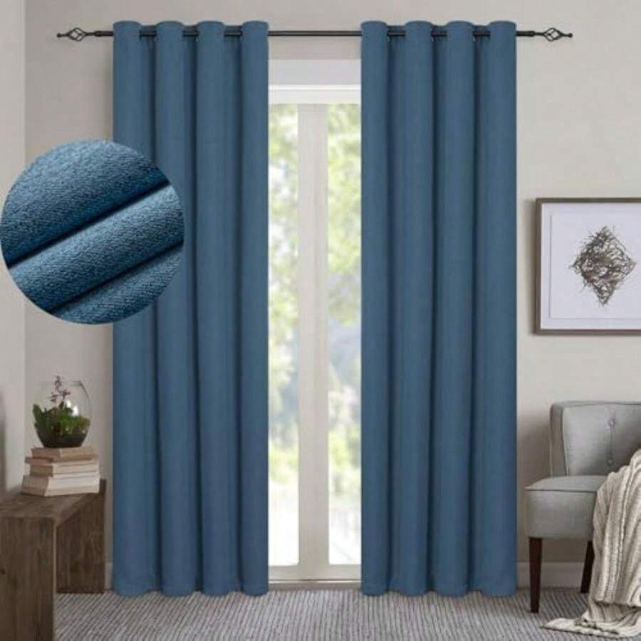 GRALI Cortinas Opacas, Tela Gruesa Térmica Aislante Frío Calor para Hogar Diseño Sencillo, Beige, 132 x 241 cm, 2 Uds(132An x 274Al cm (2 Paneles) Chambray - Azul Marino) - Tipo 5 - Ver 1