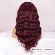 酒红色、黑色、金色短款波浪蕾丝前假发，无需胶水即可打造自然波浪，采用耐热合成纤维制成，带有婴儿发，24英寸 - 彩色 - 查看 8