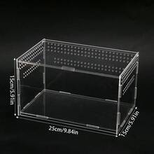 1pc Transparent Acrylic Lizard Habitat, Small Reptile Amphibian Pet Square Feeding Box, Suitable For Wolf Spiders, Scorpions, Geckos, Etc., Ventilation And High Transparency, Easy To Observe Pet Daily Life - Clear - View 5