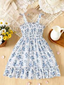 Váy yếm in họa tiết hoa kỹ thuật số cho bé gái tuổi mới lớn - trắng - Xem 2