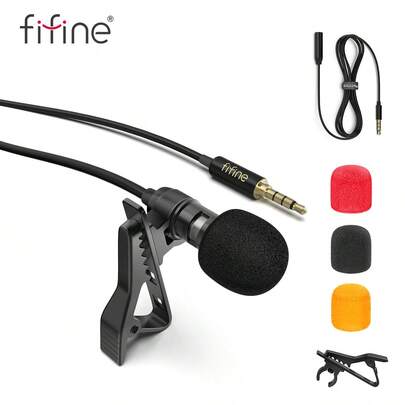FIFINE Lavalier Lapel Microphone Compatible With Iphone Smartphone PC Computer, Mini Clip-On 3.5mm Condenser Mic Kit For Recording Video Vlog Podcast Zoom Meeting, With 79 Inch Extension Cord, Plug And Play, Omnidirectional Polar Pattern-FIFINE C2A