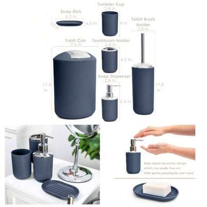 6 Pcs Bathroom Accessories Set Includes Soap Dispenser, Toothbrush Holder, Toothbrush Cup, Soap Dish, A Complete Decor Black Set